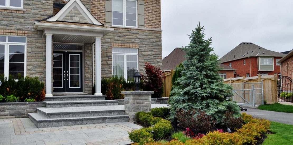 front entry flagstone on concrete landing