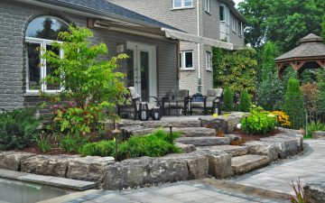 Stone retaining walls and steps