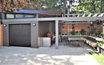 Garage to gazebo transformation with outdoor kitchen