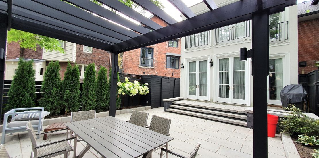 back pergola over concrete slabs patio