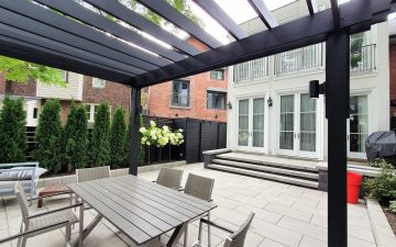 back pergola over concrete slabs patio